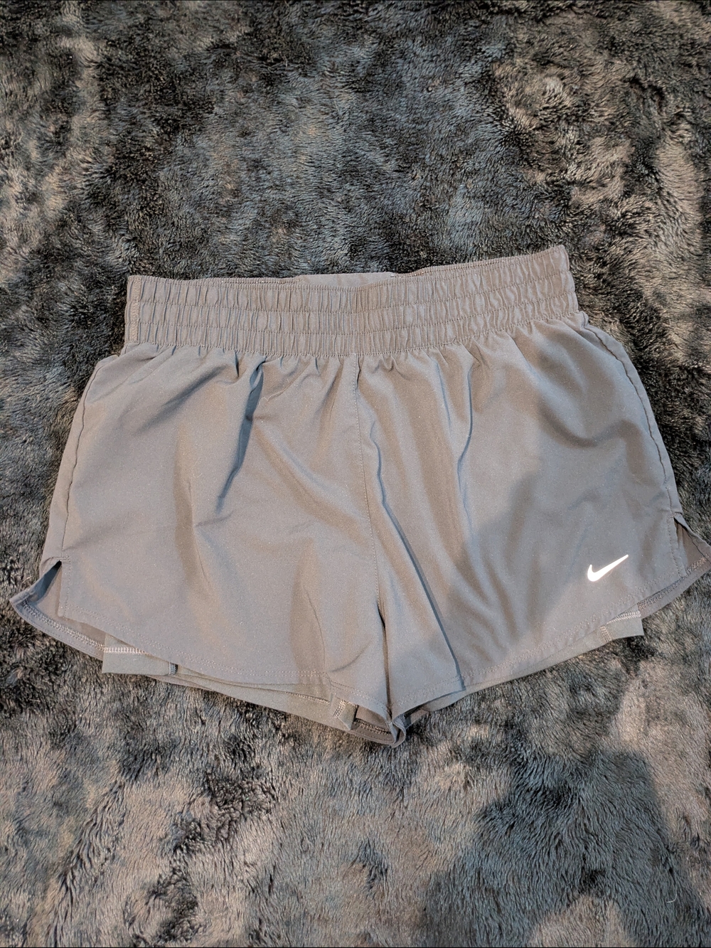 Nike Dri-Fit Women's Light Gray Athletic Running Shorts with Swoosh